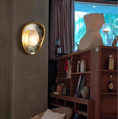 Traditional Vintage Round Copper Marble LED Wall Sconce Lamp for Bedroom