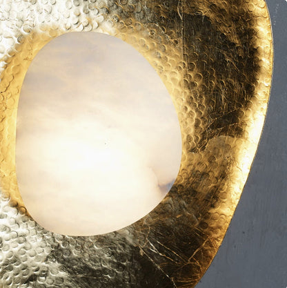 Traditional Vintage Round Copper Marble LED Wall Sconce Lamp for Bedroom