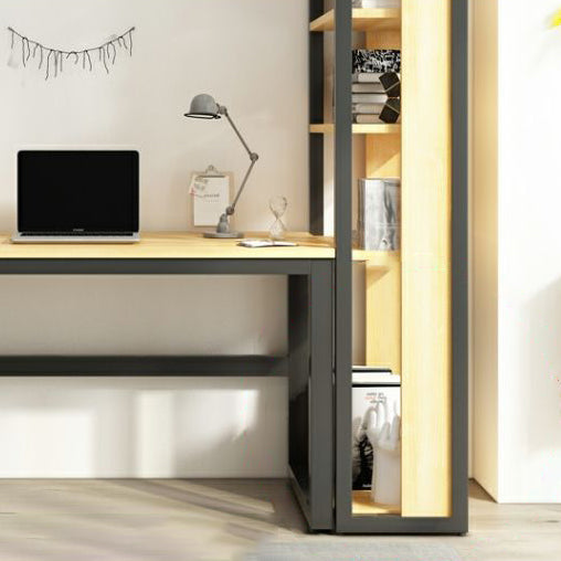 Modern Minimalist Rectangular Steel Particleboard Desks & 5-Tier Bookshelves For Home Office