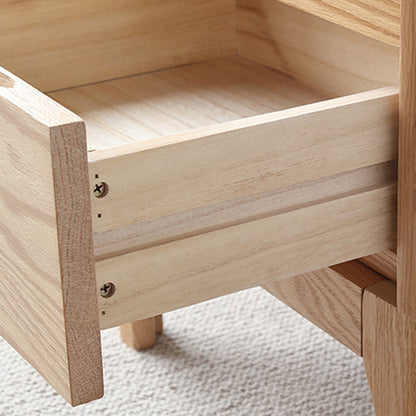 Contemporary Scandinavian Square Oak Solid Wood Paulownia Wood Nightstand 2-Drawer For Bedroom