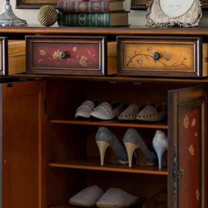 Traditional Vintage Rectangular Solid Wood Medium Density Fiberboard Shoe Storage 2-Cabinet For Entryways