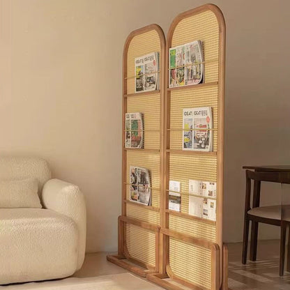 Traditional Chinese Rubberwood PE Rattan Room Divider With 3-Tier Storage Shelf For Living Room