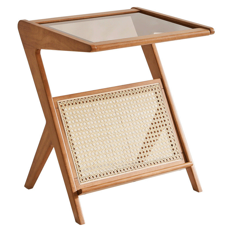 Contemporary Scandinavian Nan Bamboo Medium-Density Fiberboard Glass Side Table For Living Room
