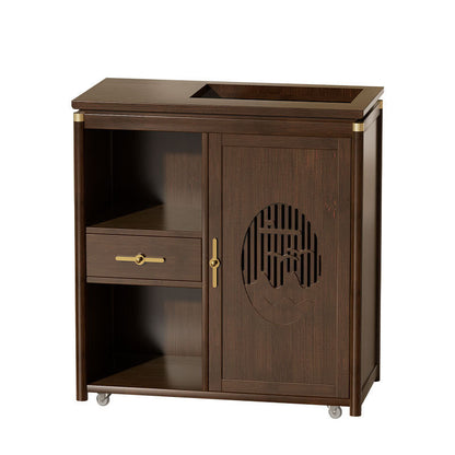 Traditional Chinese Rectangular Nan Bamboo Medium-Density Fiberboard Side Table 1-Drawer 1-Storage For Living Room