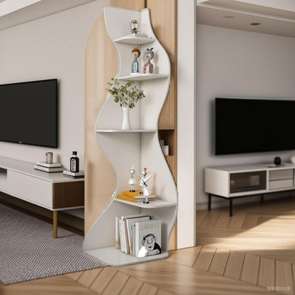 Contemporary Creative Seagrass-Shaped Particleboard Corner Shelf Unit 5-Tier For Living Room