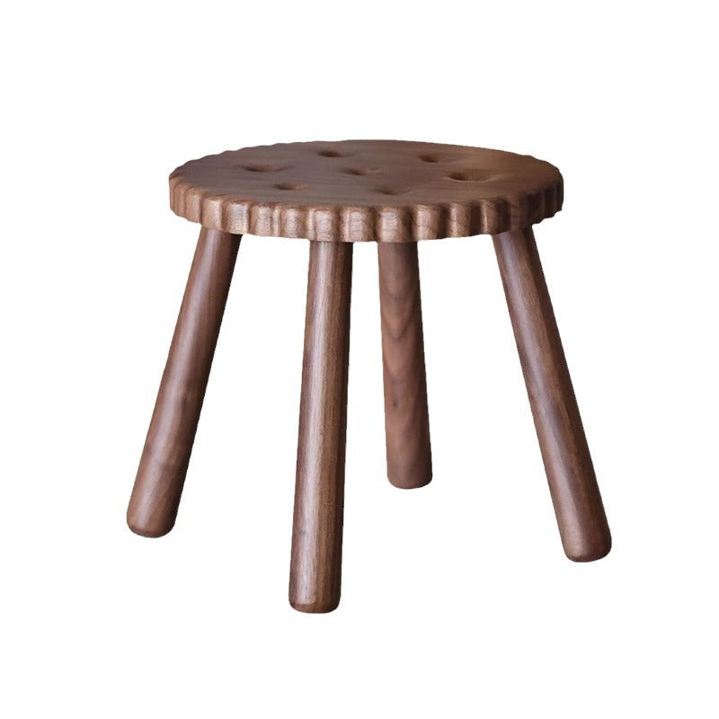 Contemporary Creative Round Cookie-Shaped Black Walnut Solid Wood Kids Low Stool For Living Room