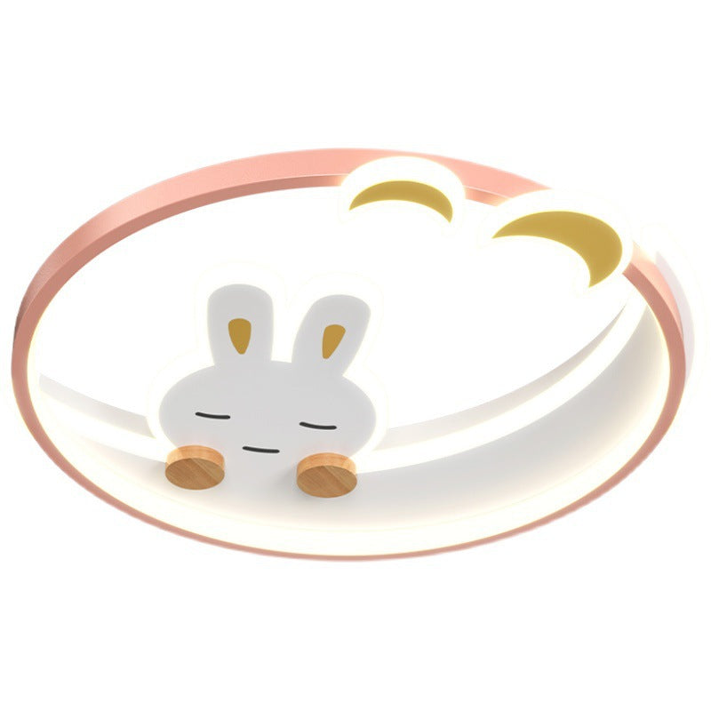 Contemporary Creative Cute Rabbit Iron Round LED Flush Mount Ceiling Light For Bedroom