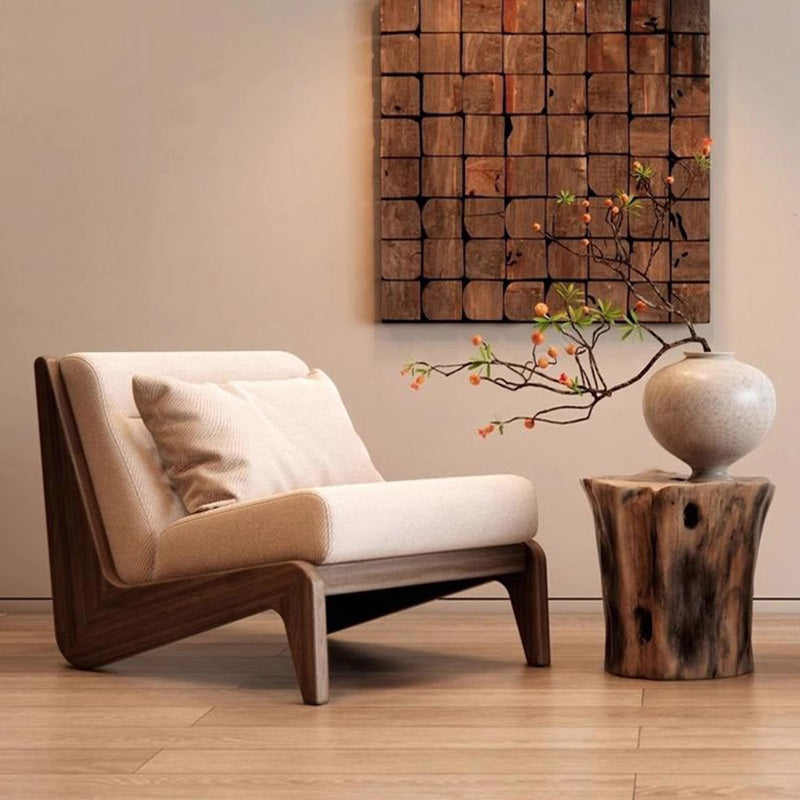 Traditional French Rectangular Cotton-Linen Fabric Solid Wood Accent Chair Backrest Armless For Living Room