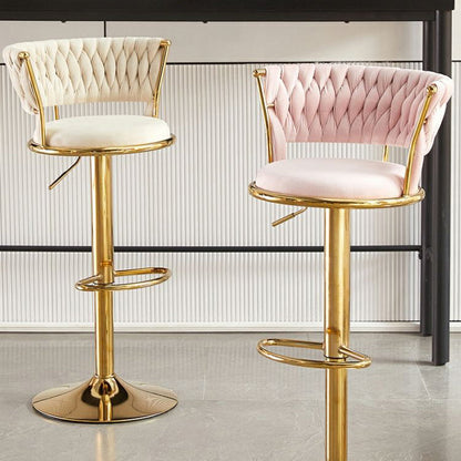 Contemporary Luxury Round Iron Faux Velvet Height Adjustable Bar Stool For Kitchen