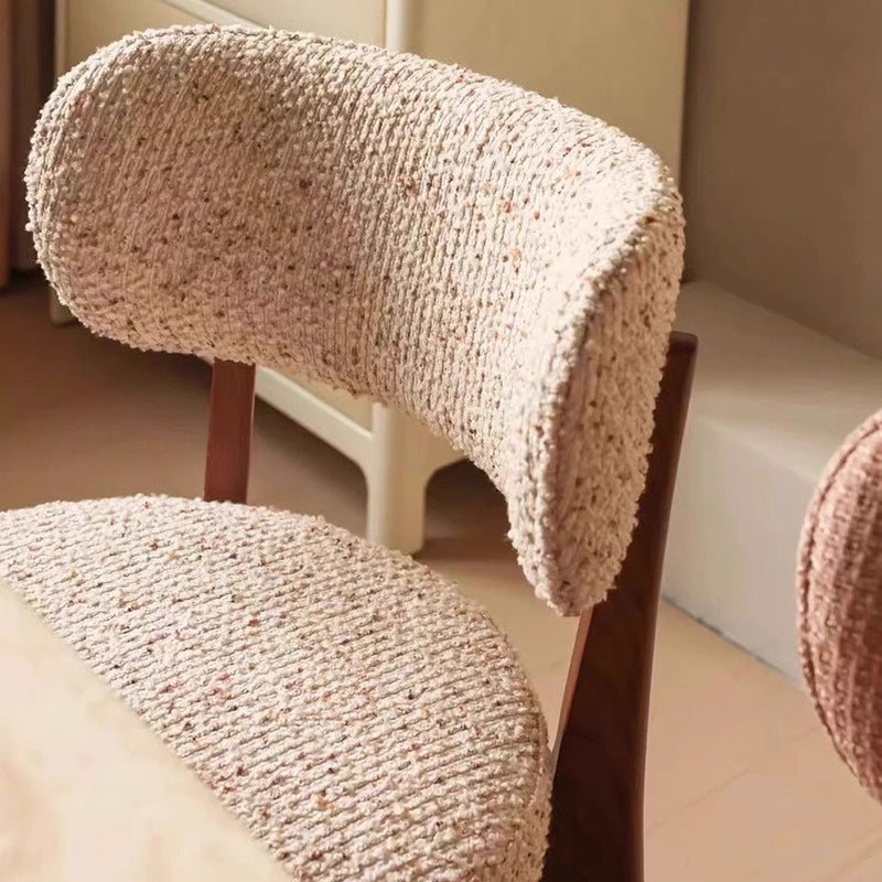 Modern Minimalist Curved Loop Pile Fabric Solid Wood Dining Chair Backrest Armless For Dining Room