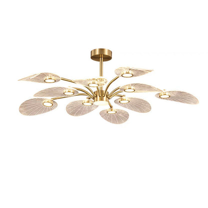 Contemporary Scandinavian Iron Round Branch Leaf Acrylic LED Semi-Flush Mount Ceiling Light For Bedroom