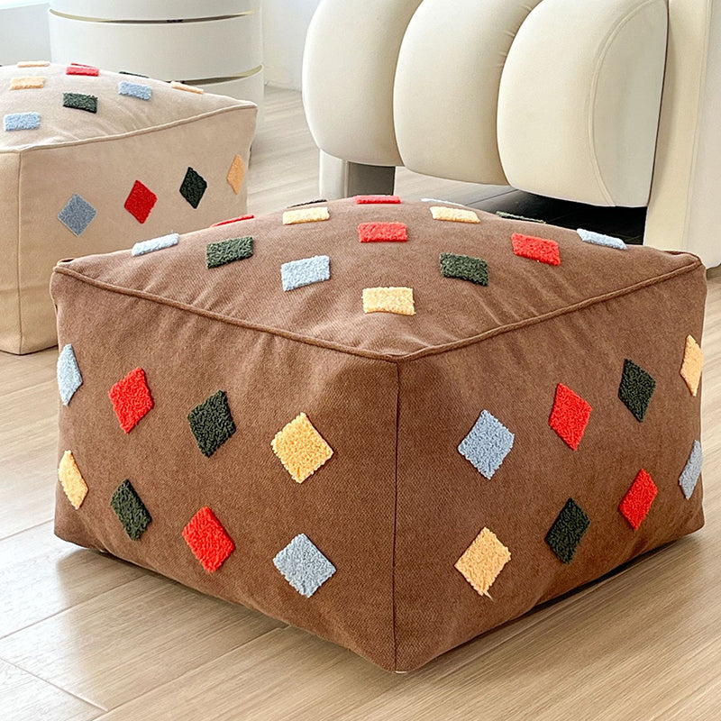 Contemporary Boho Square Polyester EPS Colorful Geometric Low Stool For Living Room
