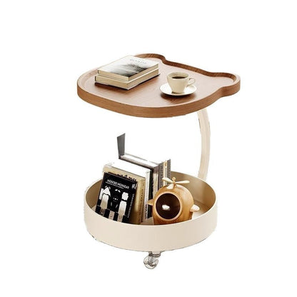 Contemporary Creative Medium-Density Fiberboard Iron Bear-Shaped Movable Side Table 2-Tier For Living Room
