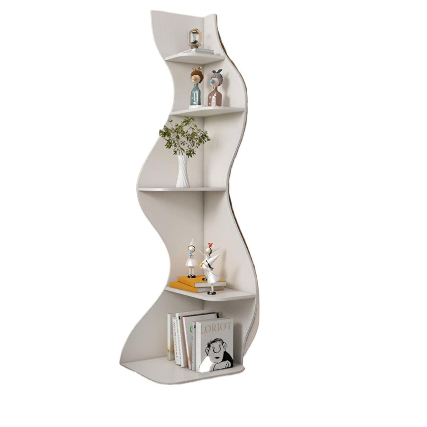 Contemporary Creative Seagrass-Shaped Particleboard Corner Shelf Unit 5-Tier For Living Room