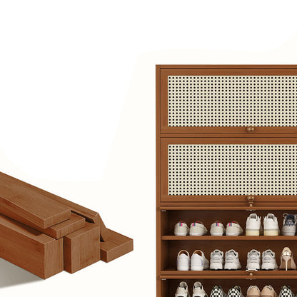 Modern Minimalist Rectangular Bamboo Plastic Rattan Weaving Shoe Storage 3/5-Tier For Entryway