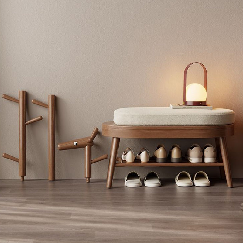 Modern Minimalist Giraffe-Shaped Solid Wood Teddy Plush Sponge Footstool For Entryway
