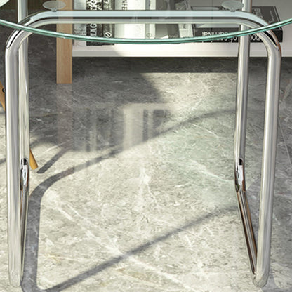Modern Minimalist Round Glass Stainless Steel Coffee Table 1-Tier For Living Room