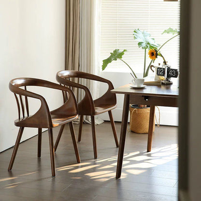 Traditional Vintage Rubberwood Solid Wood Dining Chair Backrest Armrests For Dining Room