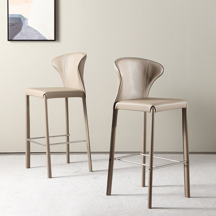 Modern Minimalist Square Carbon Steel Faux Saddle Leather Bar Stool Backrest Armless For Dining Room