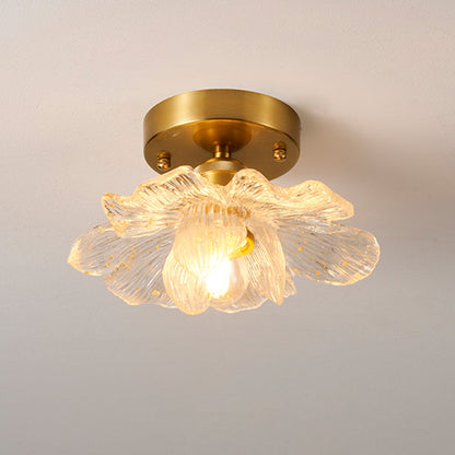 Traditional French Acrylic Iron Aluminum Petal-Shaped 1-Light Semi-Flush Mount Ceiling Light for Living Room