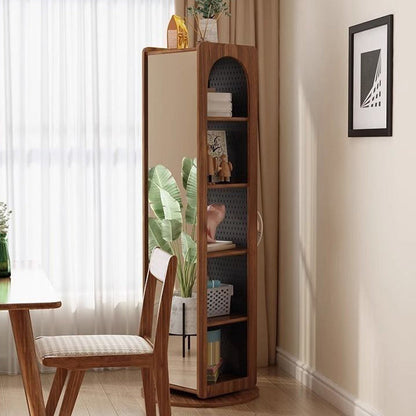 Traditional Vintage Rectangular Pine Wood Carbon Steel Rotatable Multifunctional Bookshelf 5-Tier For Living Room