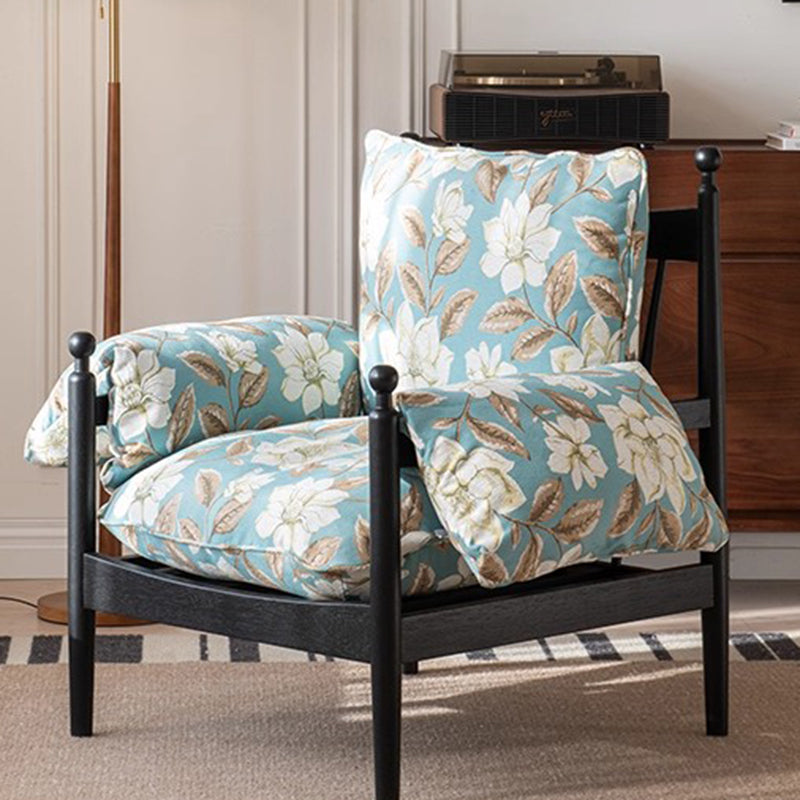 Traditional French Rectangular Fabric Oak Accent Chair Backrest Armrest For Living Room