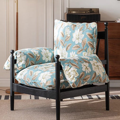 Traditional French Rectangular Fabric Oak Accent Chair Backrest Armrest For Living Room