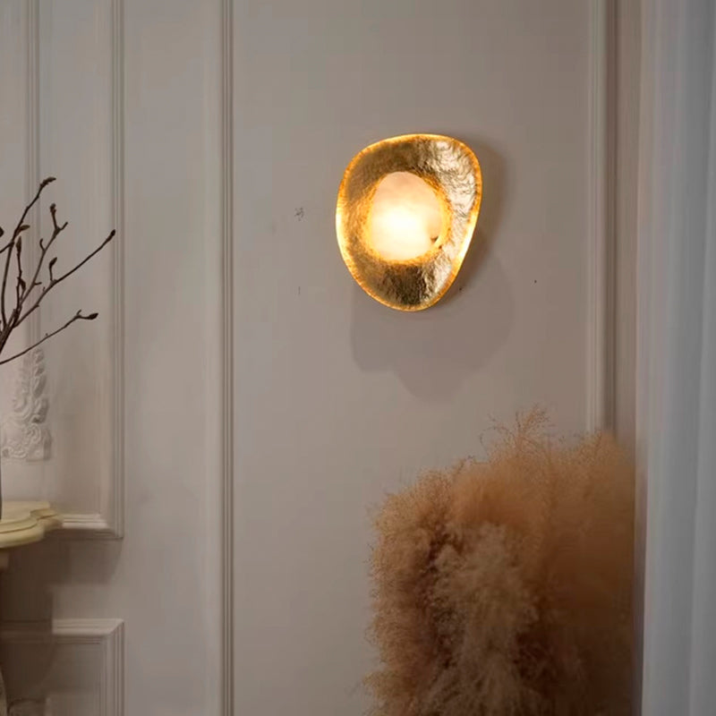 Traditional Vintage Round Copper Marble LED Wall Sconce Lamp for Bedroom