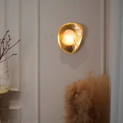Traditional Vintage Round Copper Marble LED Wall Sconce Lamp for Bedroom