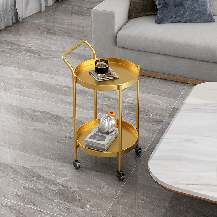 Contemporary Minimalist Round Iron Movable Side Table With Armrest 2/3-Tier For Living Room