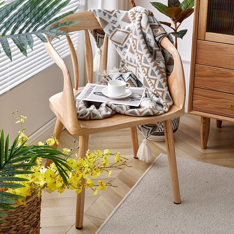 Traditional Vintage Rubberwood Solid Wood Dining Chair Backrest Armrests For Dining Room