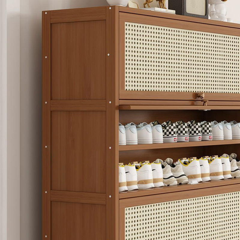 Modern Minimalist Rectangular Bamboo Plastic Rattan Weaving Shoe Storage 3/5-Tier For Entryway