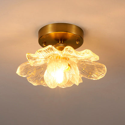 Traditional French Acrylic Iron Aluminum Petal-Shaped 1-Light Semi-Flush Mount Ceiling Light for Living Room