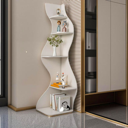 Contemporary Creative Seagrass-Shaped Particleboard Corner Shelf Unit 5-Tier For Living Room