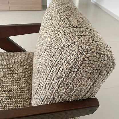 Traditional French Rectangular Cotton-Linen Fabric Solid Wood Accent Chair Backrest Armrest For Living Room