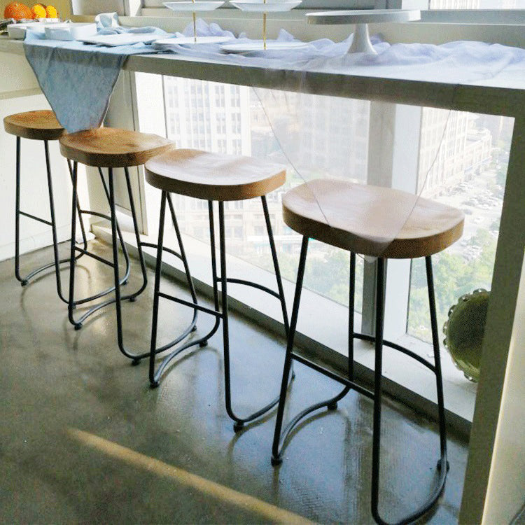 Contemporary Retro Square Solid Wood Iron Bar Stool Backless Footrest For Dining Room