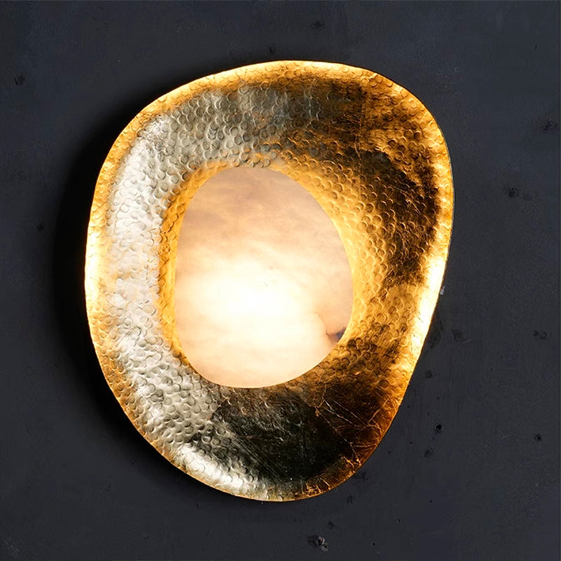 Traditional Vintage Round Copper Marble LED Wall Sconce Lamp for Bedroom