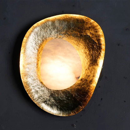 Traditional Vintage Round Copper Marble LED Wall Sconce Lamp for Bedroom
