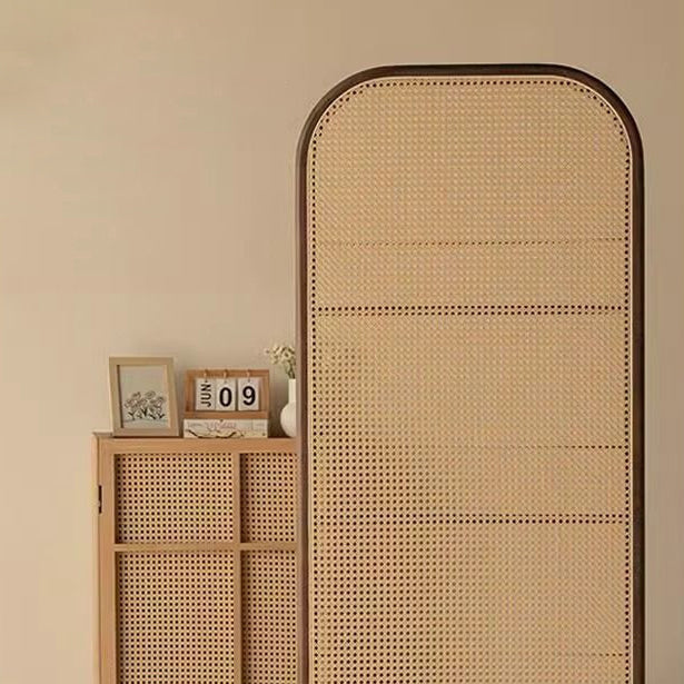 Traditional Chinese Rubberwood PE Rattan Room Divider With 3-Tier Storage Shelf For Living Room