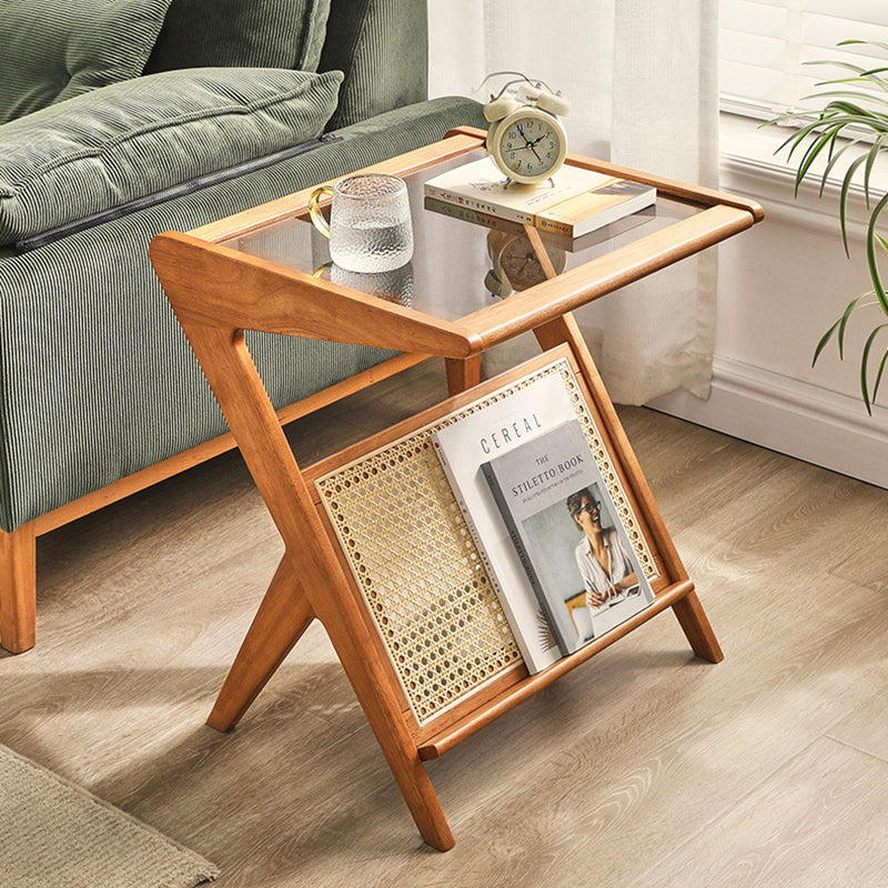 Contemporary Scandinavian Nan Bamboo Medium-Density Fiberboard Glass Side Table For Living Room