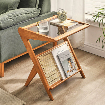 Contemporary Scandinavian Nan Bamboo Medium-Density Fiberboard Glass Side Table For Living Room