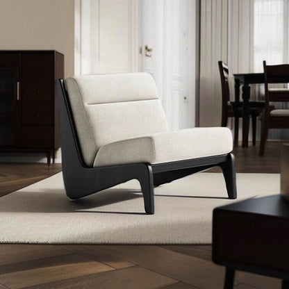 Traditional French Rectangular Cotton-Linen Fabric Solid Wood Accent Chair Backrest Armless For Living Room