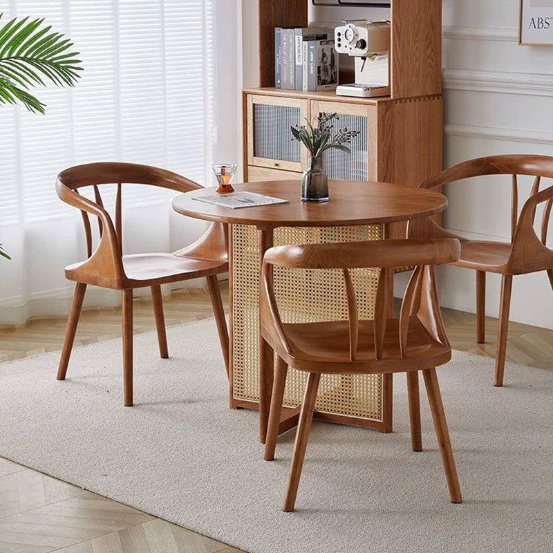 Traditional Vintage Rubberwood Solid Wood Dining Chair Backrest Armrests For Dining Room