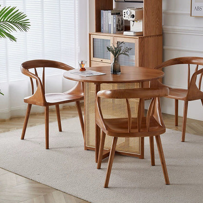 Traditional Vintage Rubberwood Solid Wood Dining Chair Backrest Armrests For Dining Room