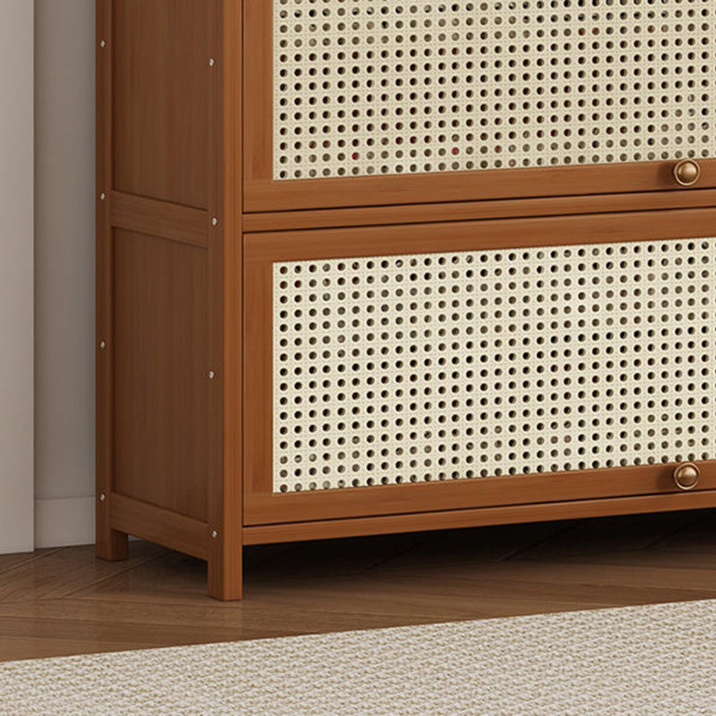 Modern Minimalist Rectangular Bamboo Plastic Rattan Weaving Shoe Storage 3/5-Tier For Entryway