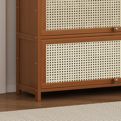 Modern Minimalist Rectangular Bamboo Plastic Rattan Weaving Shoe Storage 3/5-Tier For Entryway