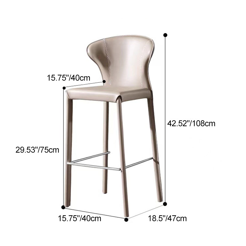Modern Minimalist Square Carbon Steel Faux Saddle Leather Bar Stool Backrest Armless For Dining Room