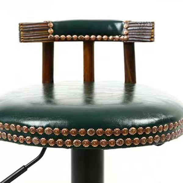 Contemporary Luxury Round Faux Oil-Waxed Leather Iron Bar Stool Backrest Footrest For Dining Room