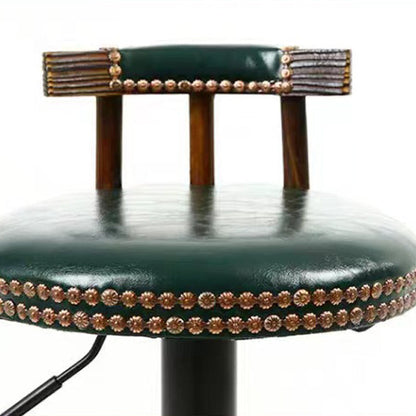 Contemporary Luxury Round Faux Oil-Waxed Leather Iron Bar Stool Backrest Footrest For Dining Room
