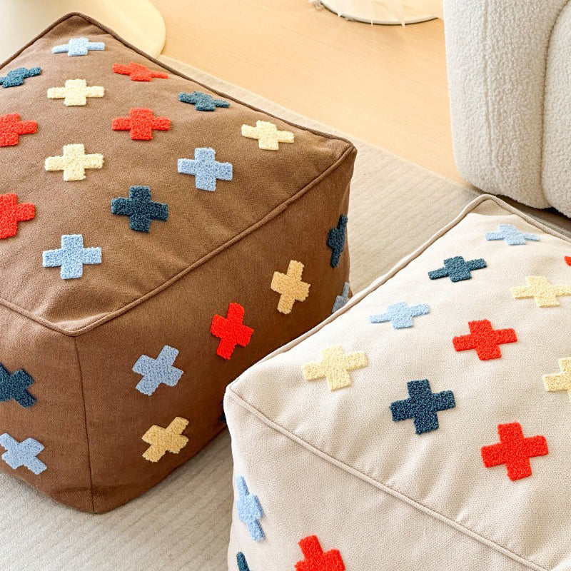 Contemporary Boho Square Polyester EPS Colorful Geometric Low Stool For Living Room